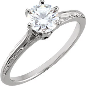 Cubic Zirconia Engagement Ring- The Ana (0.25-0.75 CT Round or Asscher Cut Stackable Solitaire with Sleek Hand-Engraved Band) - Image 3