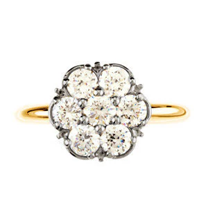 Cubic Zirconia Engagement Ring- The Ann (7-Stone Cluster-Style Thin Band Two-Tone Option) - Image 5