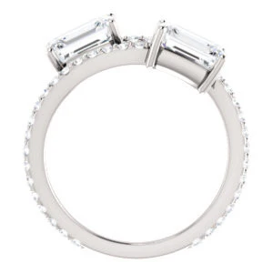 Cubic Zirconia Engagement Ring- The Anniston (Customizable 2-stone Emerald Cut Design Enhanced by Artisan Split-Pavé Band) - Image 3