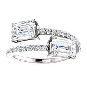 Cubic Zirconia Engagement Ring- The Anniston (Customizable 2-stone Emerald Cut Design Enhanced by Artisan Split-Pavé Band) - Image 4