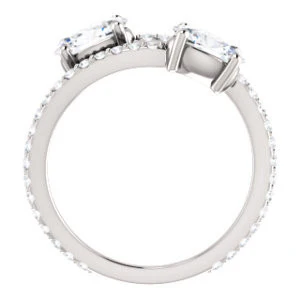 Cubic Zirconia Engagement Ring- The Anniston (Customizable 2-stone Oval Cut Design Enhanced by Artisan Split-Pavé Band) - Image 3