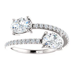 Cubic Zirconia Engagement Ring- The Anniston (Customizable 2-stone Oval Cut Design Enhanced by Artisan Split-Pavé Band) - Image 4