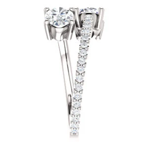Cubic Zirconia Engagement Ring- The Anniston (Customizable 2-stone Oval Cut Design Enhanced by Artisan Split-Pavé Band) - Image 5