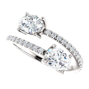 Cubic Zirconia Engagement Ring- The Anniston (Customizable 2-stone Oval Cut Design Enhanced by Artisan Split-Pavé Band) - Image 6