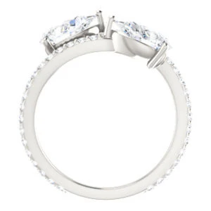 Cubic Zirconia Engagement Ring- The Anniston (Customizable 2-stone Pear Cut Design Enhanced by Artisan Split-Pavé Band) - Image 3