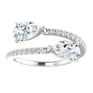 Cubic Zirconia Engagement Ring- The Anniston (Customizable 2-stone Pear Cut Design Enhanced by Artisan Split-Pavé Band) - Image 4