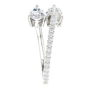 Cubic Zirconia Engagement Ring- The Anniston (Customizable 2-stone Pear Cut Design Enhanced by Artisan Split-Pavé Band) - Image 5