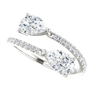 Cubic Zirconia Engagement Ring- The Anniston (Customizable 2-stone Pear Cut Design Enhanced by Artisan Split-Pavé Band) - Image 6