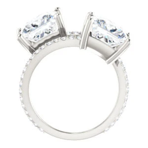 Cubic Zirconia Engagement Ring- The Anniston (Customizable 2-stone Princess Cut Design Enhanced by Artisan Split-Pavé Band) - Image 3