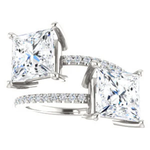 Cubic Zirconia Engagement Ring- The Anniston (Customizable 2-stone Princess Cut Design Enhanced by Artisan Split-Pavé Band) - Image 4