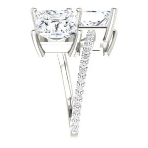 Cubic Zirconia Engagement Ring- The Anniston (Customizable 2-stone Princess Cut Design Enhanced by Artisan Split-Pavé Band) - Image 5