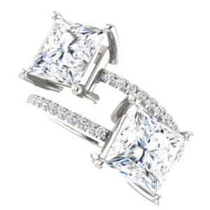 Cubic Zirconia Engagement Ring- The Anniston (Customizable 2-stone Princess Cut Design Enhanced by Artisan Split-Pavé Band) - Image 6