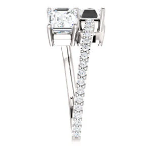 Cubic Zirconia Engagement Ring- The Anniston (Customizable 2-stone Radiant Cut Design Enhanced by Artisan Split-Pavé Band) - Image 5