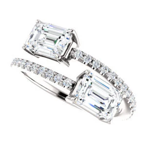 Cubic Zirconia Engagement Ring- The Anniston (Customizable 2-stone Radiant Cut Design Enhanced by Artisan Split-Pavé Band) - Image 6