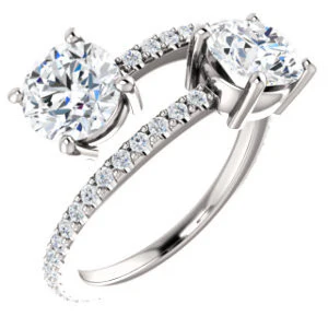 Cubic Zirconia Engagement Ring- The Anniston (Customizable 2-stone Round Cut Design Enhanced by Artisan Split-Pavé Band) - Image 2