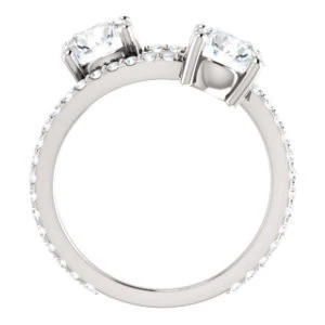 Cubic Zirconia Engagement Ring- The Anniston (Customizable 2-stone Round Cut Design Enhanced by Artisan Split-Pavé Band) - Image 3