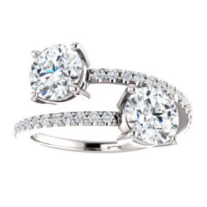 Cubic Zirconia Engagement Ring- The Anniston (Customizable 2-stone Round Cut Design Enhanced by Artisan Split-Pavé Band) - Image 4