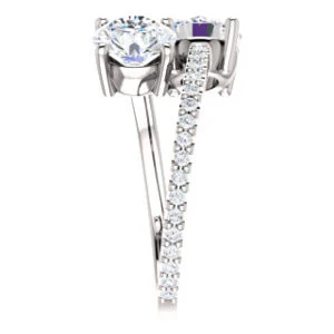 Cubic Zirconia Engagement Ring- The Anniston (Customizable 2-stone Round Cut Design Enhanced by Artisan Split-Pavé Band) - Image 5