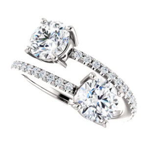 Cubic Zirconia Engagement Ring- The Anniston (Customizable 2-stone Round Cut Design Enhanced by Artisan Split-Pavé Band) - Image 6
