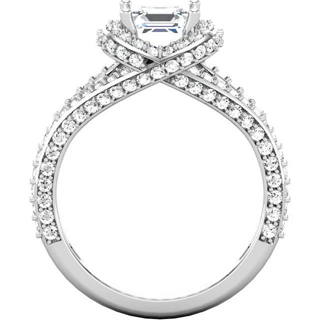 Cubic Zirconia Engagement Ring- The April (0.75 Asscher Cut Split-Band Halo-Style with Pave Band) - Image 4