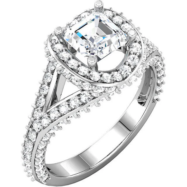 Cubic Zirconia Engagement Ring- The April (0.75 Asscher Cut Split-Band Halo-Style with Pave Band) - Image 5