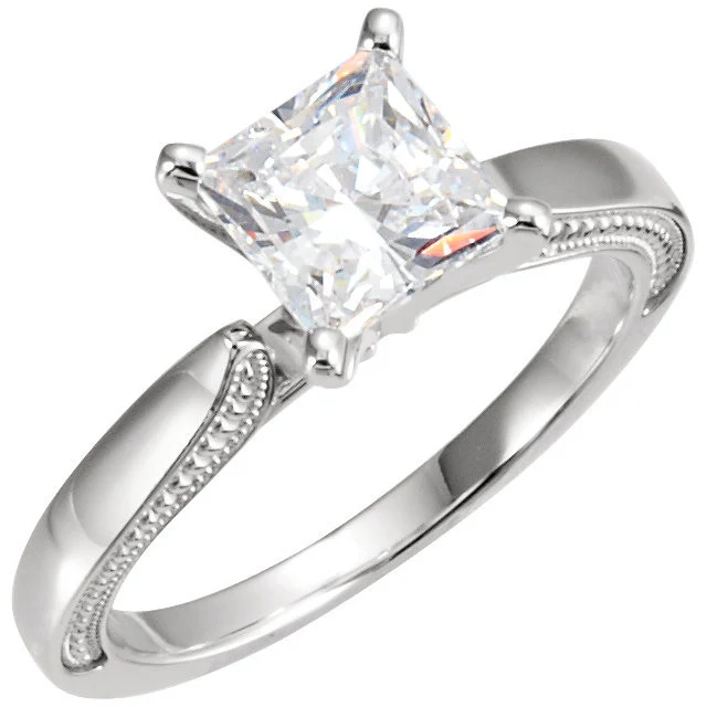 Cubic Zirconia Engagement Ring- The Ashley (0.5-1.5 Carat Princess Solitaire with Ribbed Metal) - Image 3