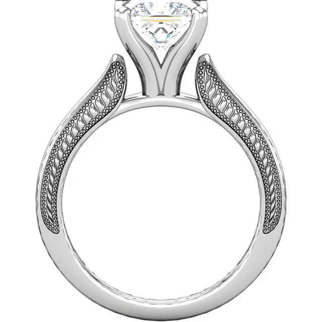Cubic Zirconia Engagement Ring- The Ashley (0.5-1.5 Carat Princess Solitaire with Ribbed Metal) - Image 5