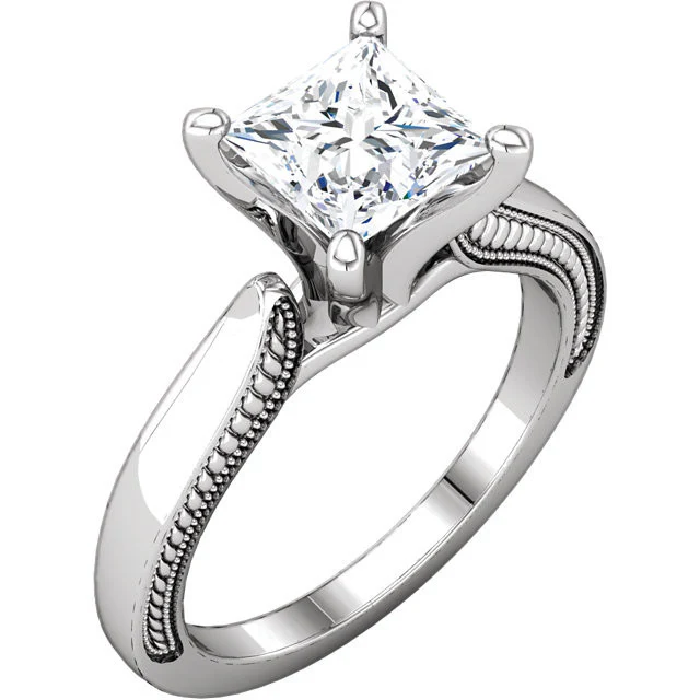 Cubic Zirconia Engagement Ring- The Ashley (0.5-1.5 Carat Princess Solitaire with Ribbed Metal) - Image 6