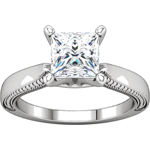 Cubic Zirconia Engagement Ring- The Ashley (0.5-1.5 Carat Princess Solitaire with Ribbed Metal) - Image 7