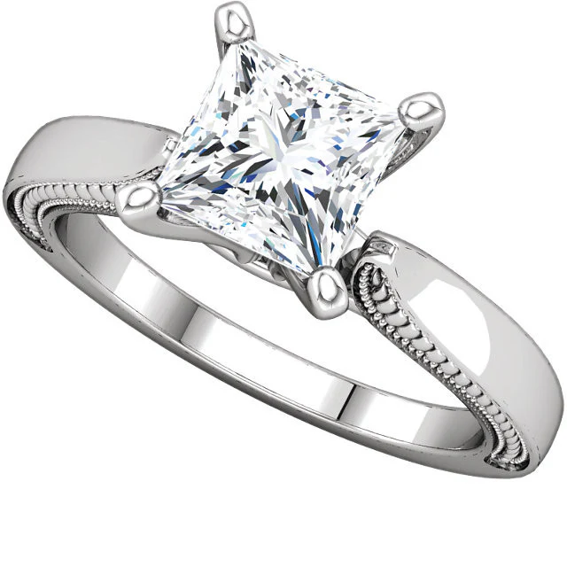 Cubic Zirconia Engagement Ring- The Ashley (0.5-1.5 Carat Princess Solitaire with Ribbed Metal) - Image 8