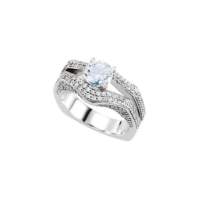 Cubic Zirconia Engagement Ring- The Ava (2.07 TCW Round European Split-Band with Pave) - Image 3