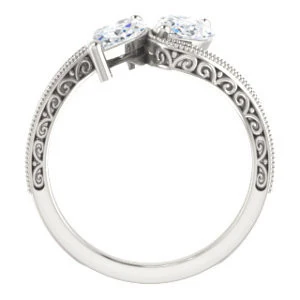 Cubic Zirconia Engagement Ring- The Aylen (Customizable Enhanced 2-stone Marquise Cut Artisan Design with 3-sided Filigree and Pavé Band) - Image 3