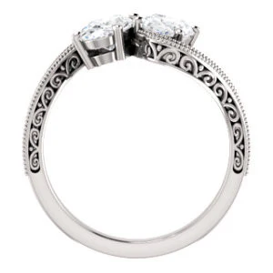 Cubic Zirconia Engagement Ring- The Aylen (Customizable Enhanced 2-stone Oval Cut Artisan Design with 3-sided Filigree and Pavé Band) - Image 3