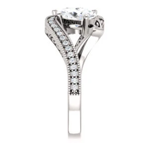 Cubic Zirconia Engagement Ring- The Aylen (Customizable Enhanced 2-stone Oval Cut Artisan Design with 3-sided Filigree and Pavé Band) - Image 5