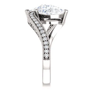 Cubic Zirconia Engagement Ring- The Aylen (Customizable Enhanced 2-stone Pear Cut Artisan Design with 3-sided Filigree and Pavé Band) - Image 5