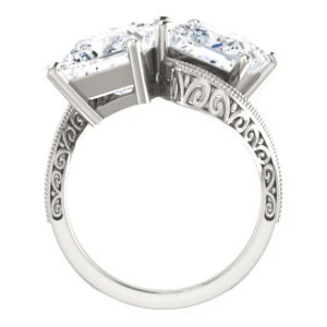 Cubic Zirconia Engagement Ring- The Aylen (Customizable Enhanced 2-stone Princess Cut Artisan Design with 3-sided Filigree and Pavé Band) - Image 3