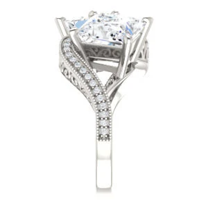 Cubic Zirconia Engagement Ring- The Aylen (Customizable Enhanced 2-stone Princess Cut Artisan Design with 3-sided Filigree and Pavé Band) - Image 5