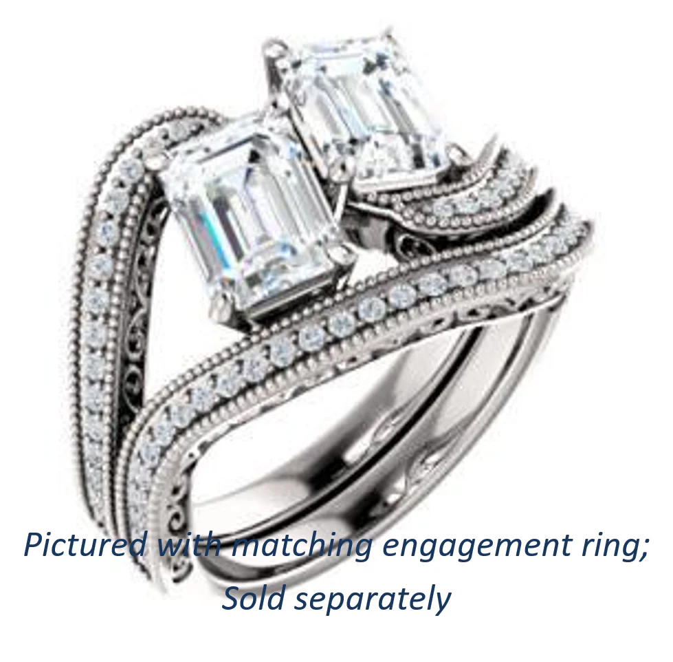 Cubic Zirconia Engagement Ring- The Aylen (Customizable Enhanced 2-stone Radiant Cut Artisan Design with 3-sided Filigree and Pavé Band) - Image 7