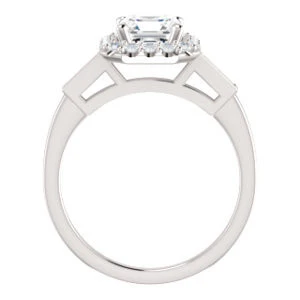 Cubic Zirconia Engagement Ring- The Azariah (Customizable Cathedral Asscher Cut Design with Halo and Straight Baguettes) - Image 4