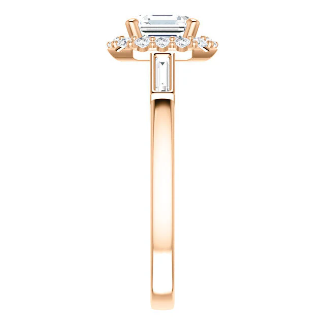 Cubic Zirconia Engagement Ring- The Azariah (Customizable Cathedral Asscher Cut Design with Halo and Straight Baguettes) - Image 5