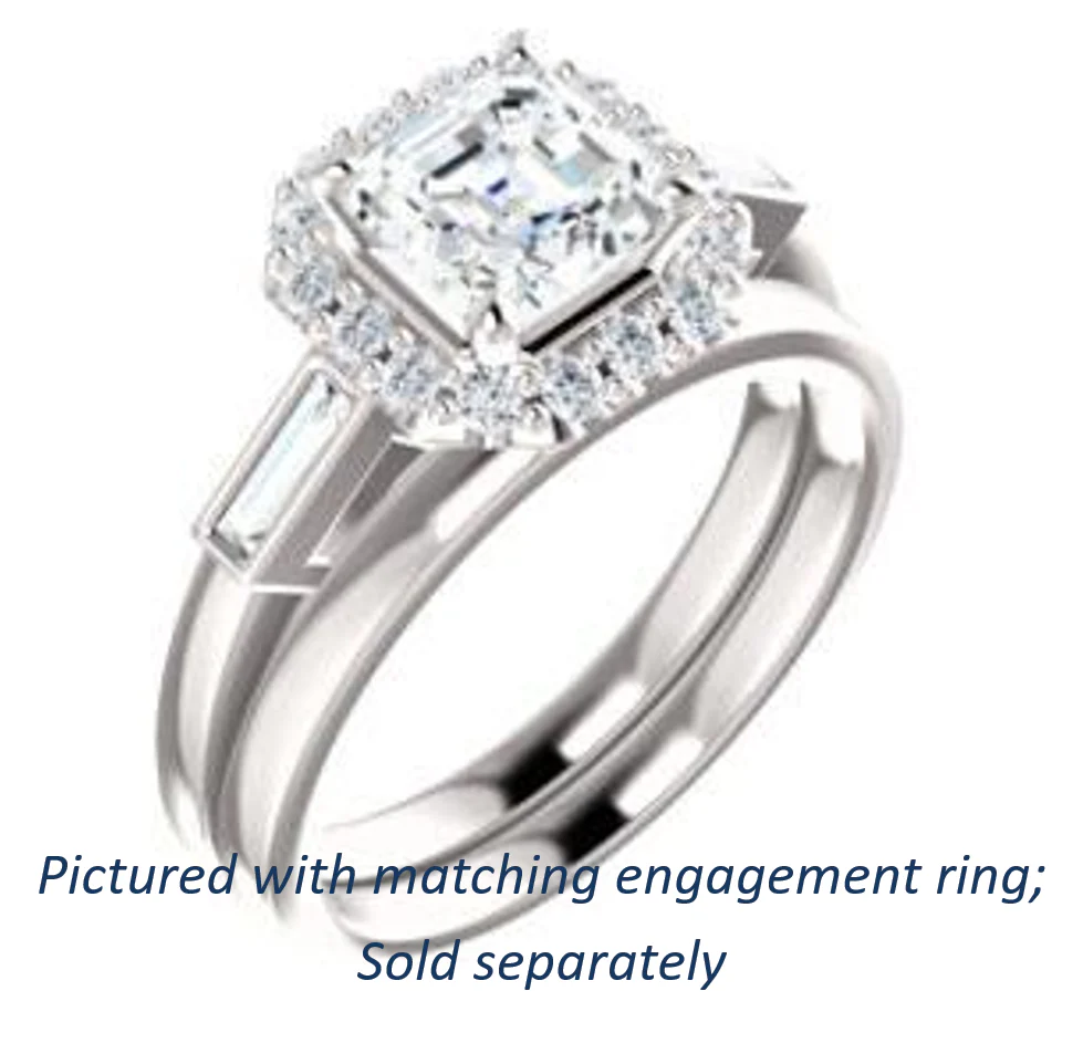 Cubic Zirconia Engagement Ring- The Azariah (Customizable Cathedral Asscher Cut Design with Halo and Straight Baguettes) - Image 7