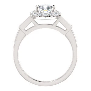 Cubic Zirconia Engagement Ring- The Azariah (Customizable Cathedral Cushion Cut Design with Halo and Straight Baguettes) - Image 3