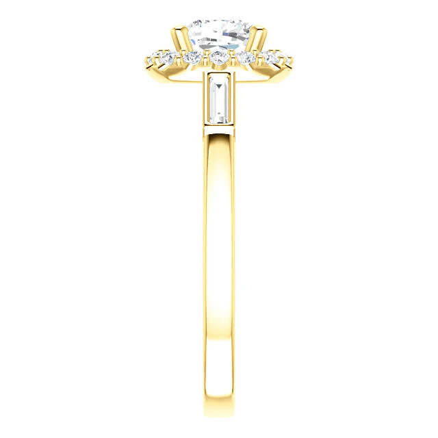 Cubic Zirconia Engagement Ring- The Azariah (Customizable Cathedral Cushion Cut Design with Halo and Straight Baguettes) - Image 5