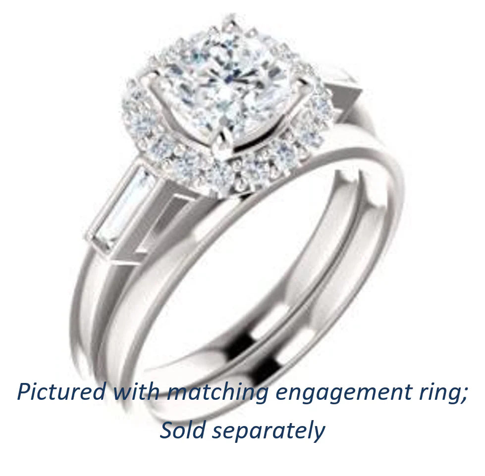 Cubic Zirconia Engagement Ring- The Azariah (Customizable Cathedral Cushion Cut Design with Halo and Straight Baguettes) - Image 7