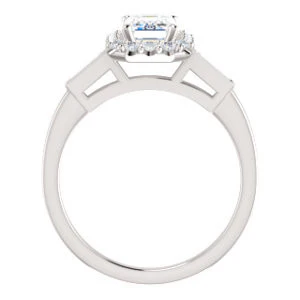 Cubic Zirconia Engagement Ring- The Azariah (Customizable Cathedral Emerald Cut Design with Halo and Straight Baguettes) - Image 3