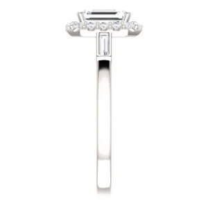 Cubic Zirconia Engagement Ring- The Azariah (Customizable Cathedral Emerald Cut Design with Halo and Straight Baguettes) - Image 5