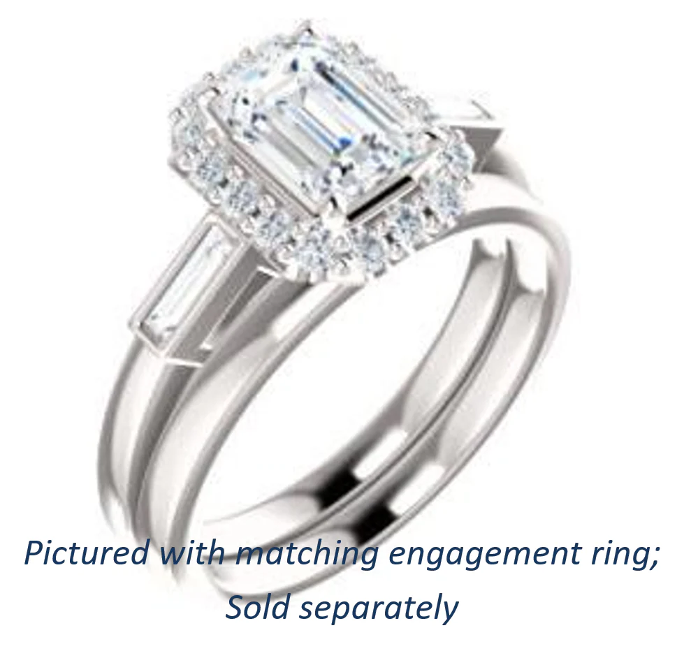 Cubic Zirconia Engagement Ring- The Azariah (Customizable Cathedral Emerald Cut Design with Halo and Straight Baguettes) - Image 7