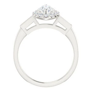 Cubic Zirconia Engagement Ring- The Azariah (Customizable Cathedral Marquise Cut Design with Halo and Straight Baguettes) - Image 3