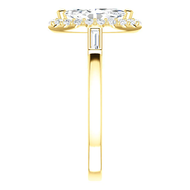 Cubic Zirconia Engagement Ring- The Azariah (Customizable Cathedral Marquise Cut Design with Halo and Straight Baguettes) - Image 4