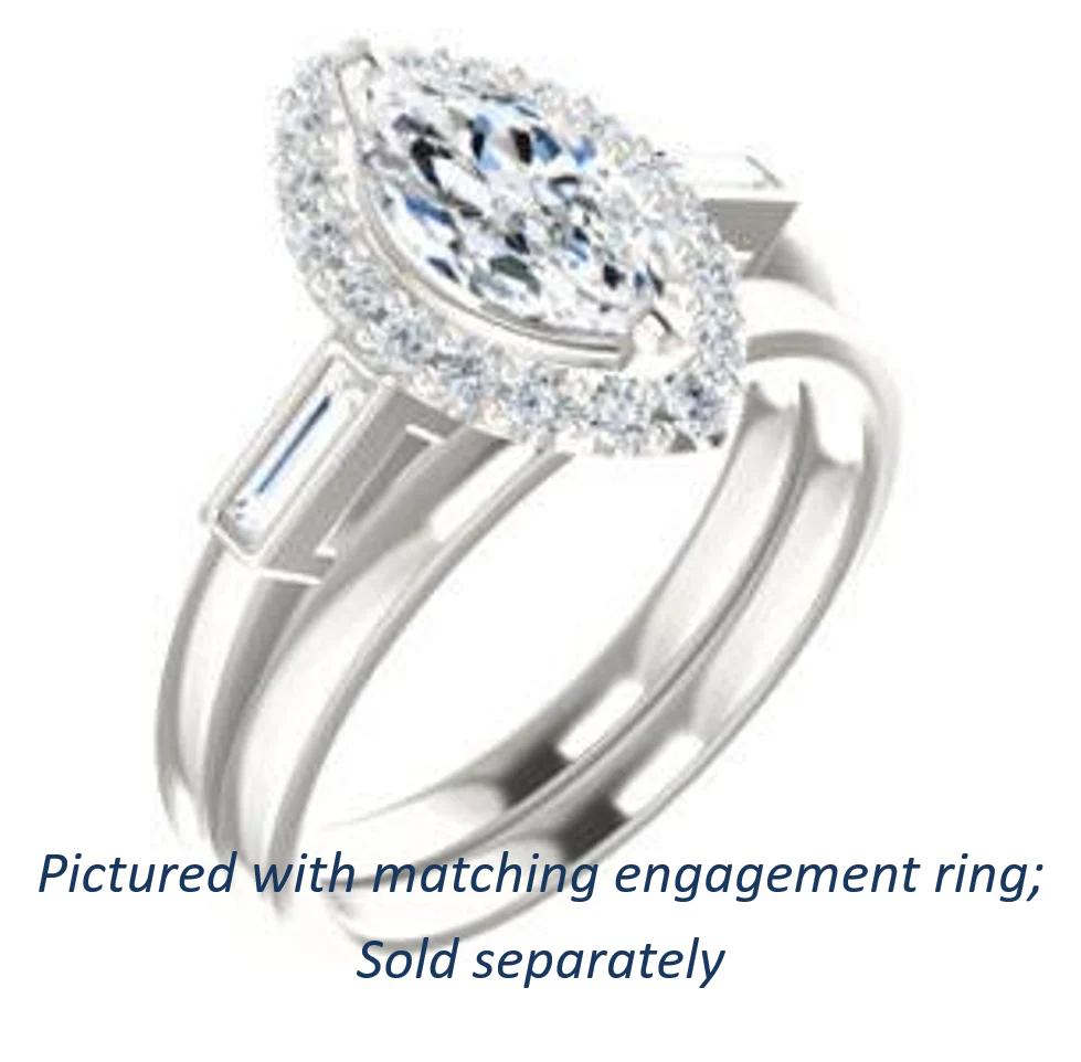 Cubic Zirconia Engagement Ring- The Azariah (Customizable Cathedral Marquise Cut Design with Halo and Straight Baguettes) - Image 6